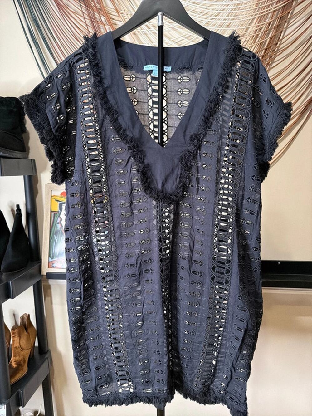 Antonio Milani black 100% cotton cover-up L EUC 2649
